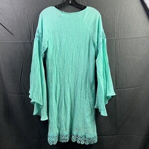 Wrangler Tunic Dress Womens Size Large Lace Trim With Flare Sleeves Aqua